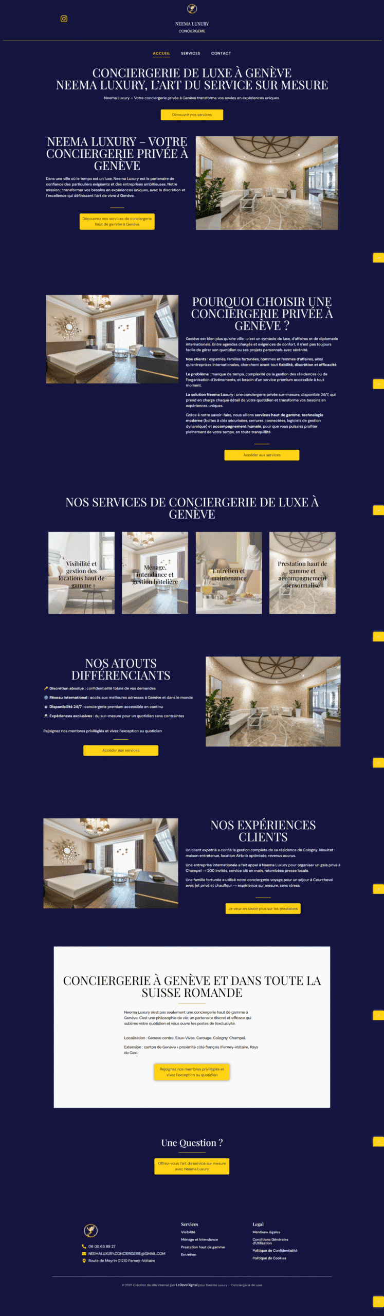 création d'un site internet d'une Conciergerie de luxe Genève – Neema Luxury, services haut de gamme