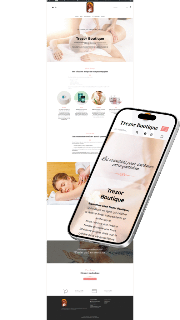 Création de site haut de gamme - Site e-commerce Trezor Boutique – Accessoires, bijoux & bien-être pour femmes_ - trezorboutique.fr
